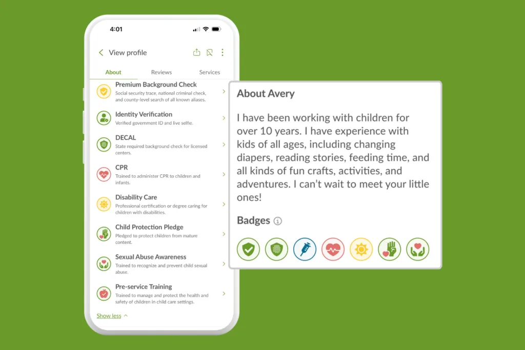 Use profile badges to fit the right child care professional