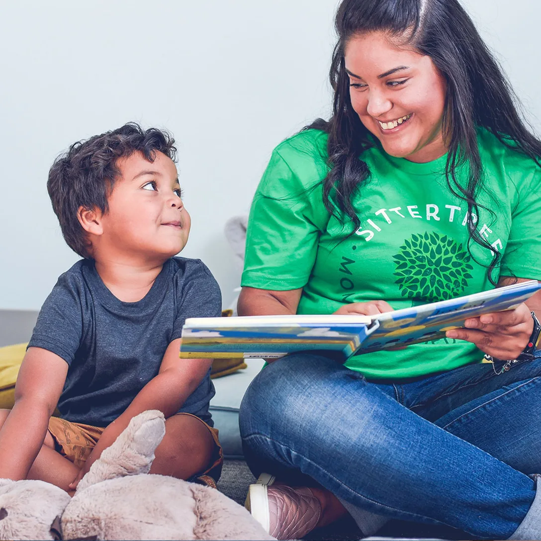 Babysitter reading to child