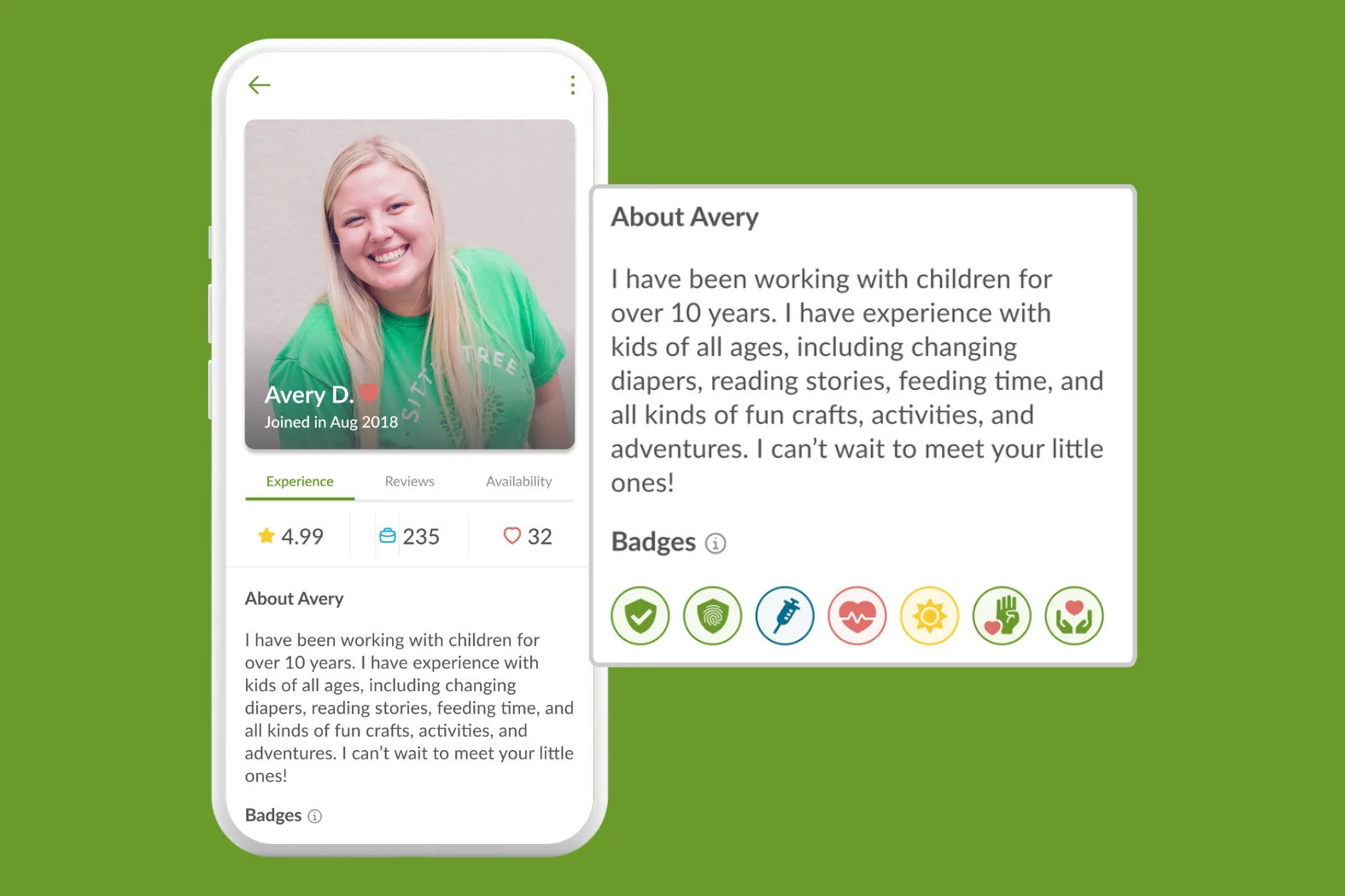 Babysitter profile in SitterTree app