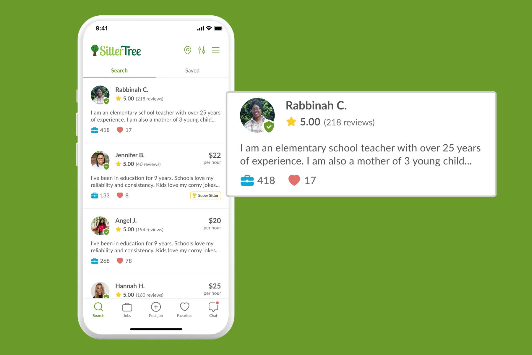 App image of sub list on SitterTree